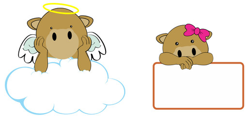 sweet cherub  camel girl and boy angel cartoon set in vector format