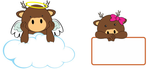 sweet cherub deer girl and boy angel character cartoon set in vector format