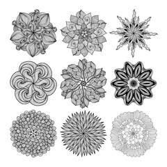 Geometric circular ornament set. Isolated vector mandalas.