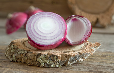onion sliced on wood