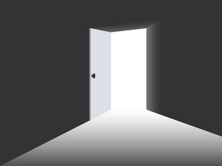 Light from the open door. Vector illustration.