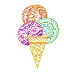 colorful ice-cream. hand drawn color line illustration on white