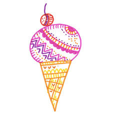 colorful ice-cream. hand drawn color line illustration on white