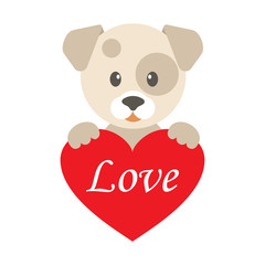 cute dog and heart with text
