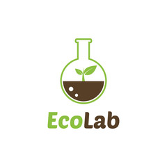 Eco Lab icon logo isolated. Organic Laboratory. Ecology vector. Chemicals, nature, natural logo, science icon,technology logo, Eco green with leafs. laboratory glassware and leaves. Lab glassware.