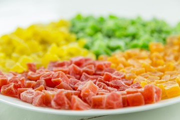 Dried pineapple in a white plate