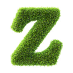 Alphabet made from green grass. isolated on white. 3D illustration.