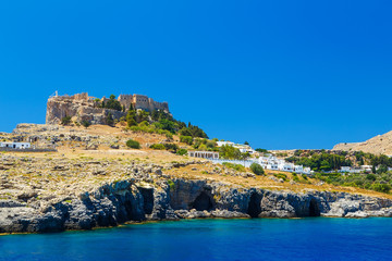 Fototapeta na wymiar Greece. Rhodes Island. The town of Lindos and sea bay