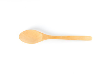 Top view of wooden spoon isolated on white background