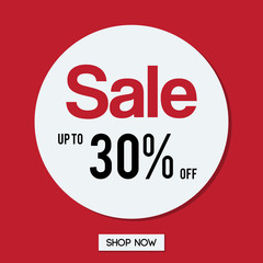Promotional discounts Sale banner for shop or online shopping on red background. Special offer up to 30% off. Vector illustration.