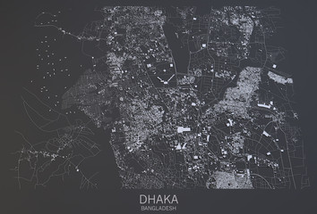 Fototapeta premium Cartina Dacca, vista satellitare, città, Bangladesh