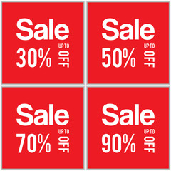Sale banner set. Special offer up to 30%, 50%, 70%, 90% off. Vector illustration.