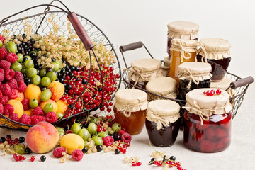 Summer fruits and berries - red, black and white currants, raspb
