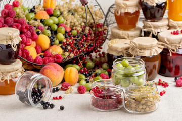 Summer fruits and berries - red, black and white currants, raspb