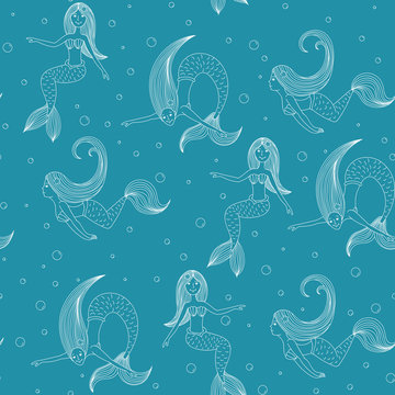 Cartoon mermaid vector print