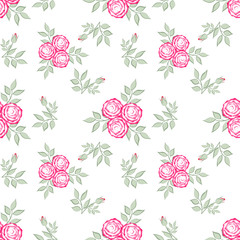 seamless floral pattern in retro style, white background