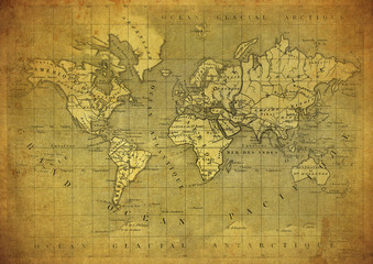 Fototapeta na wymiar vintage map of the world published in 1847