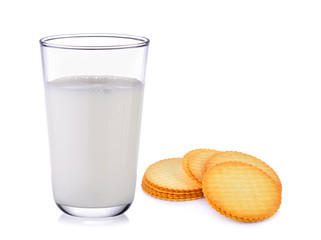  milk in the glass and Cracker on white background