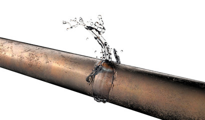 bursted copper pipe with water leaking out - obrazy, fototapety, plakaty
