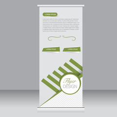 Roll up banner stand template. Abstract background for design,  business, education, advertisement.  Green color. Vector  illustration.