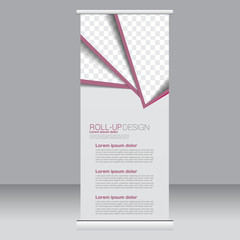 Roll up banner stand template. Abstract background for design,  business, education, advertisement. Red color. Vector  illustration.