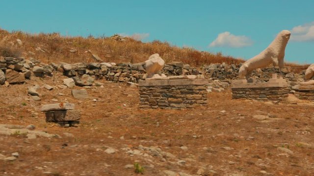 A POV walk along the famous Terrace of Lions in the Greek island of Delos
