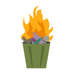 Debris burning concept. Full trash bins. Vector eps10 illustration, isolated on the white