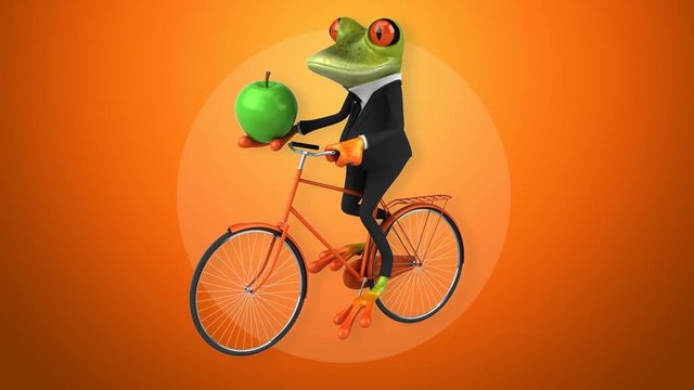Fun frog on a bicycle - Digital animation