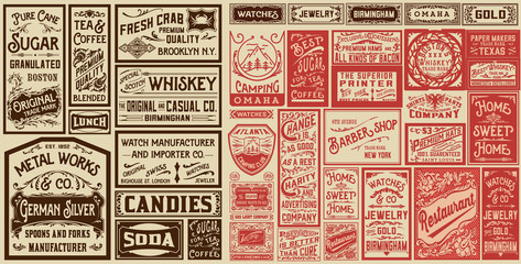 Mega pack old advertisement designs and labels - Vector illustra - obrazy, fototapety, plakaty