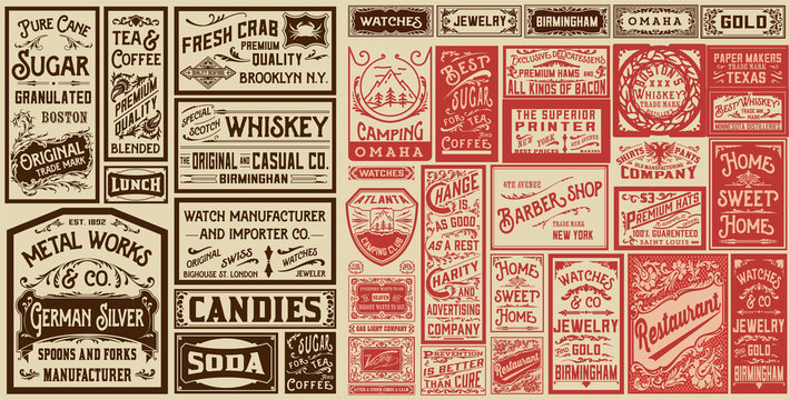 Mega pack old advertisement designs and labels - Vector illustra