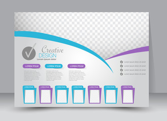 Flyer, brochure, magazine cover template design landscape orientation for education, presentation, website. Blue and purple color. Editable vector illustration.