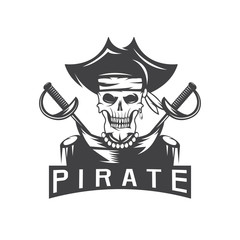 skull captain pirate in hat with swords vector design template