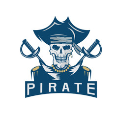 skull captain pirate in hat with swords vector design template