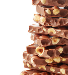 Stack of chocolate isolated on white background