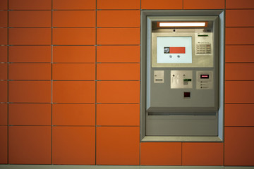 atm machine, orange wall