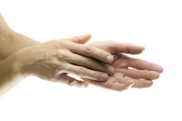 Beautiful female hands, cloce up, isolated on white