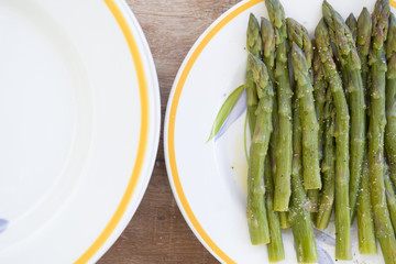 top view of steamed asparagus