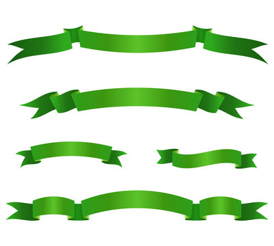Set of green ribbon banners. Scroll elements. Vector illustration.
