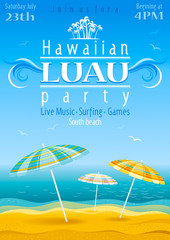 Fototapeta na wymiar Beach party luau background with stripped umbrellas