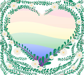 heart shape in green pastel leafs Coat buttons , Mexican daisy LGBT rainbow flag symbol background vector EPS10
