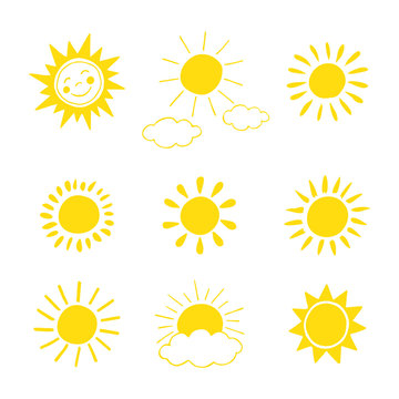 Hand drawn sun icon set. Vector illustration.