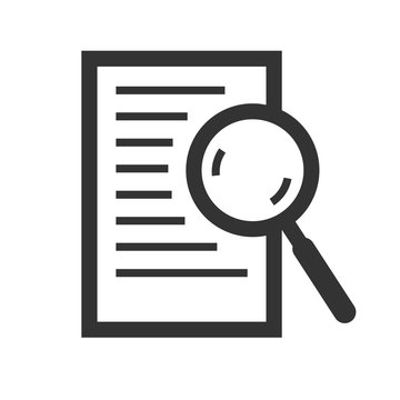 Magnifying glass over document vector icon. Searching on the list logo. vector illustration.