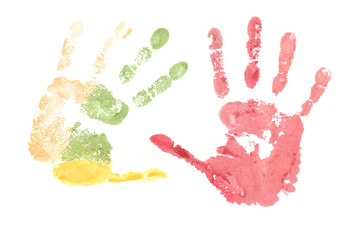 Hand prints on white background