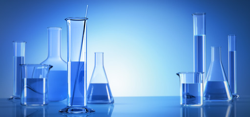 Chemie-Motiv mit blauem Hintergrund