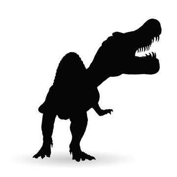 black spinosaurus silhouette roaring on white clip art preview