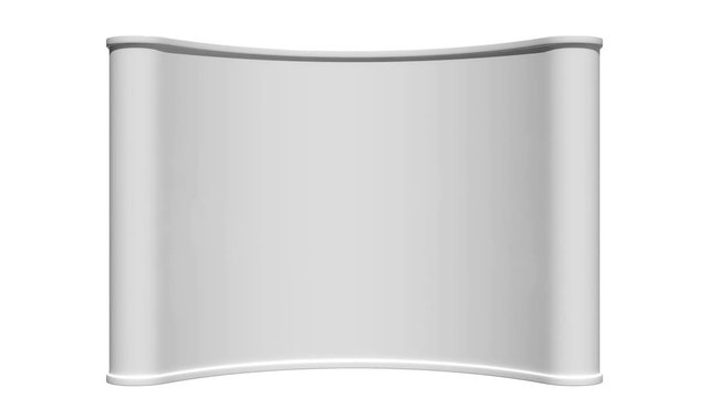 3d Trade show booth pop up white and blank. 3d motion graphic on white background. Available in 4K FullHD and HD video render footage. Alpha matte channel included.