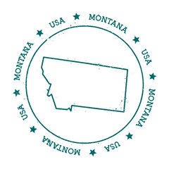 Montana vector map. Retro vintage insignia with US state map. Distressed visa stamp with Montana text wrapped around a circle and stars. USA state map vector illustration.