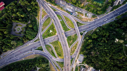 Aerial view of highway interchange. Paton Bridge. Kiev, Ukraine.