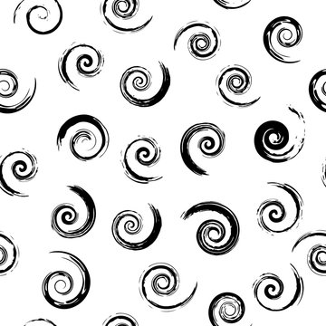 Seamless vector pattern with spirals. Black and white texture.
