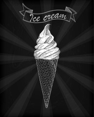 Icecream soft serve scoop, tasty  ice cream cone with natural de